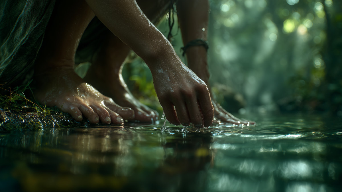 Pies de nativos descalzos del Amazonas